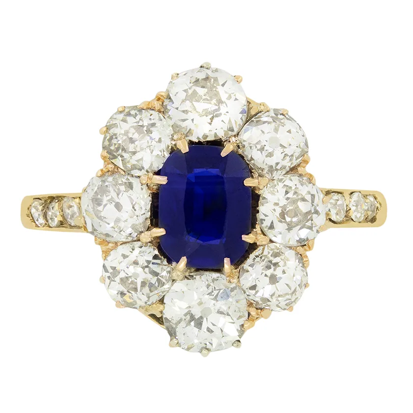 Victorian 0.70ct Sapphire and Diamond Cluster Ring, c.1880s