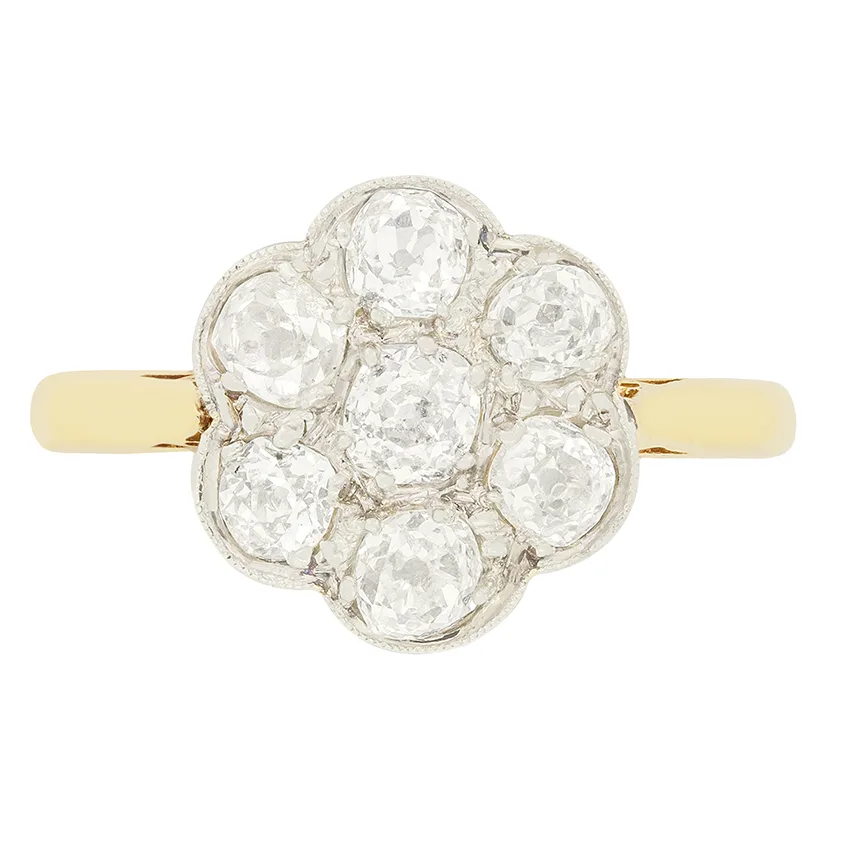 Edwardian 1.22ct Diamond Cluster Ring, c.1910s