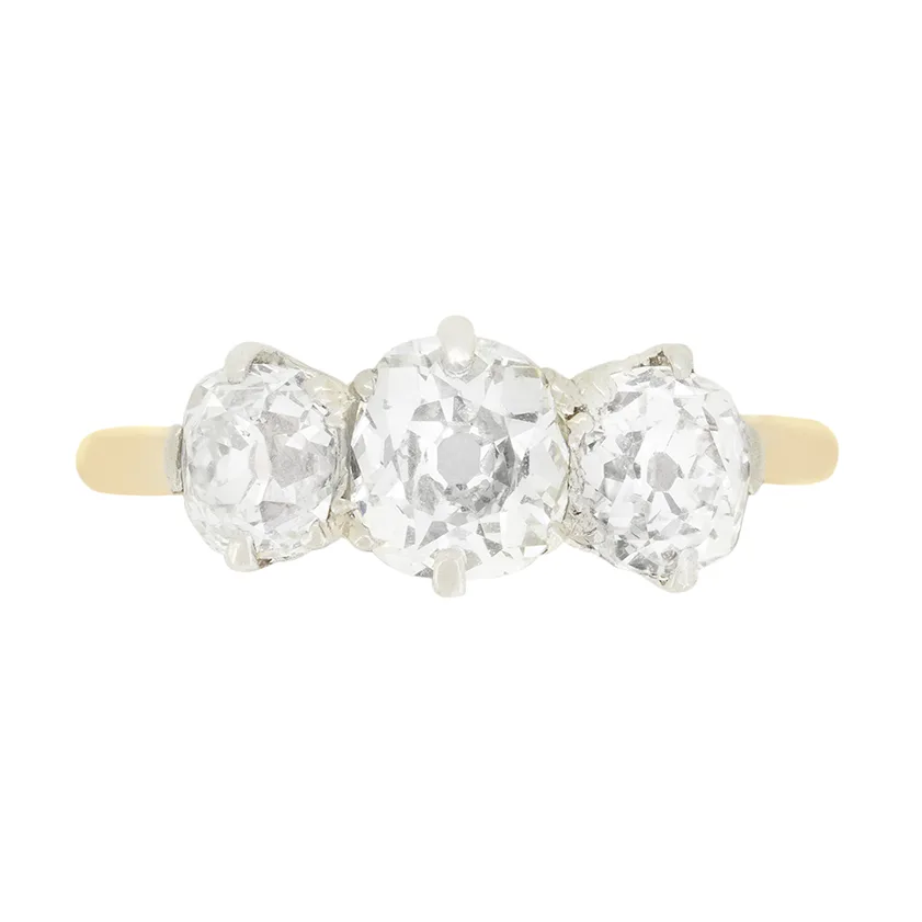 Edwardian 1.85ct Diamond Three Stone Ring, c.1910s