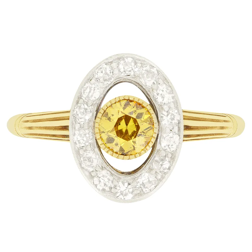 Edwardian 0.50ct Yellow and White Diamond Cluster Ring, c.1910s