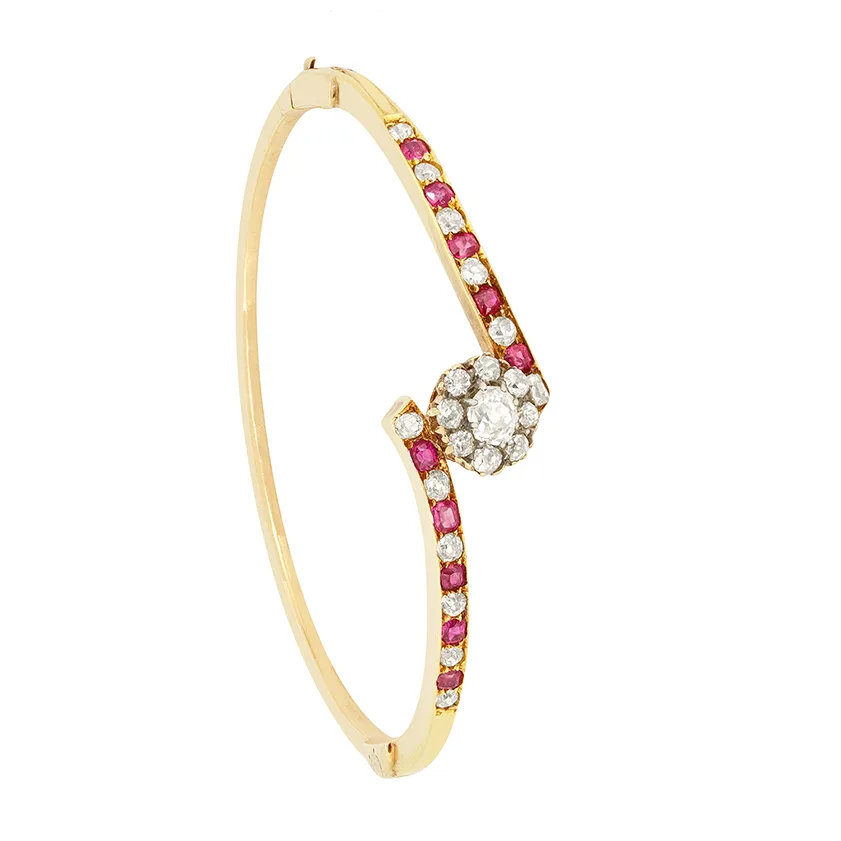 Edwardian 2.10ct Diamond and Ruby Bangle, c.1910s (Copy)