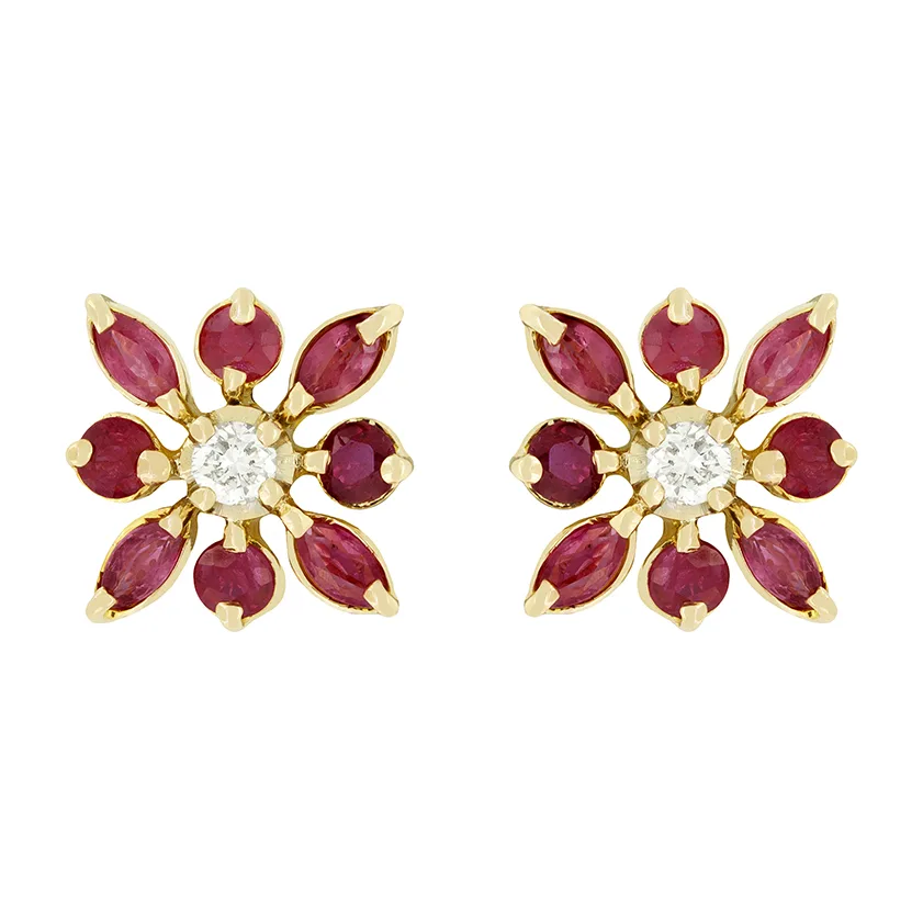 Vintage 0.30ct Diamond and Ruby Earrings, c.1970s