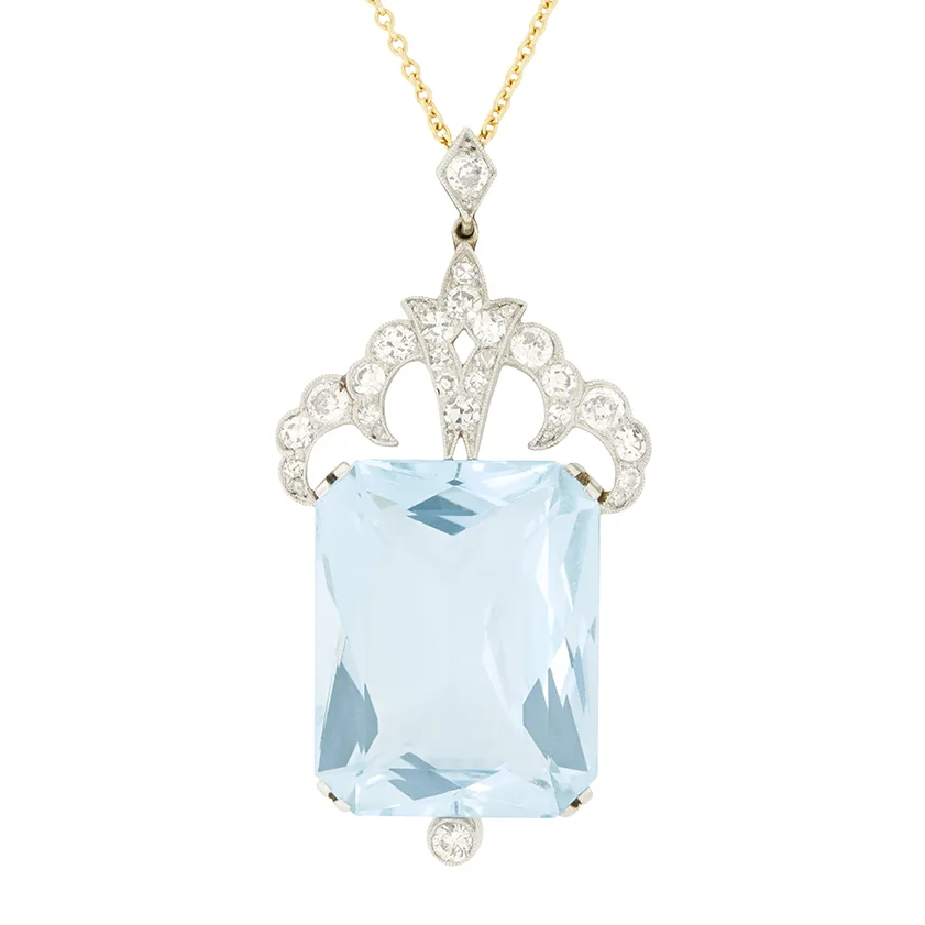 Antique 20.00ct Aquamarine and Diamond Pendant, c.1920s