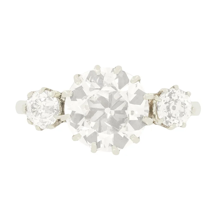 Art Deco 2.50ct Diamond Three Stone Ring, c.1920s