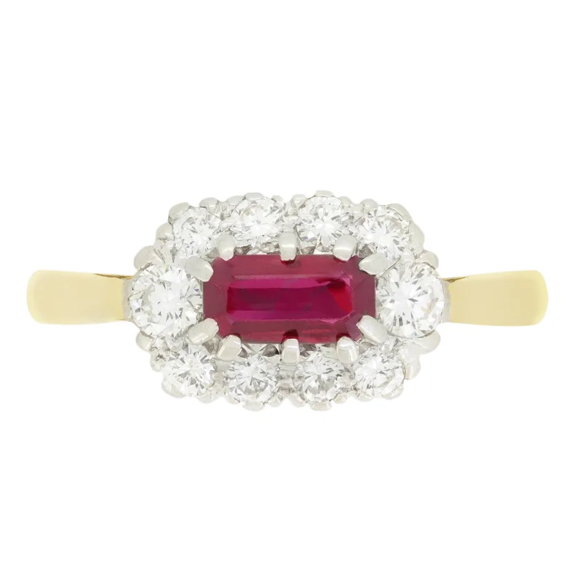 Vintage 0.50ct Ruby and Diamond Cluster Ring, hallmarked.1977