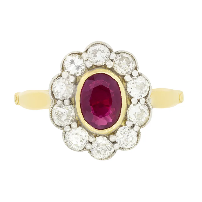 Vintage 0.70ct Ruby and Diamond Cluster Ring, c.1980s