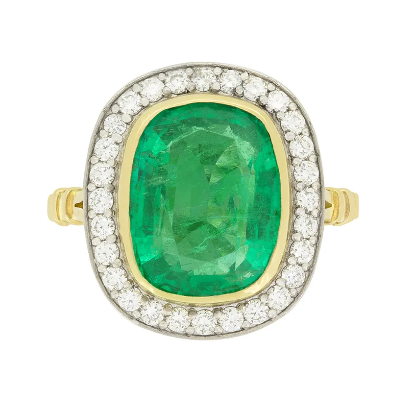 Vintage 4.20ct Emerald and Diamond Cluster Ring, c.1980s