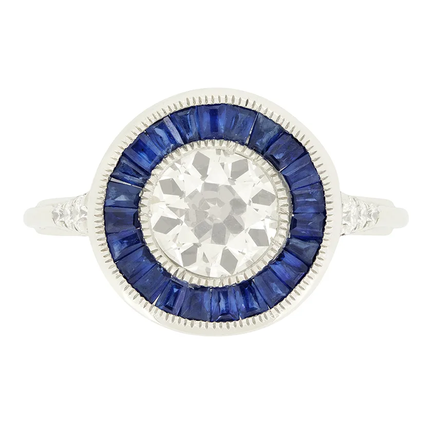 Vintage 1.20ct Diamond and Sapphire Target Ring, c.1980s