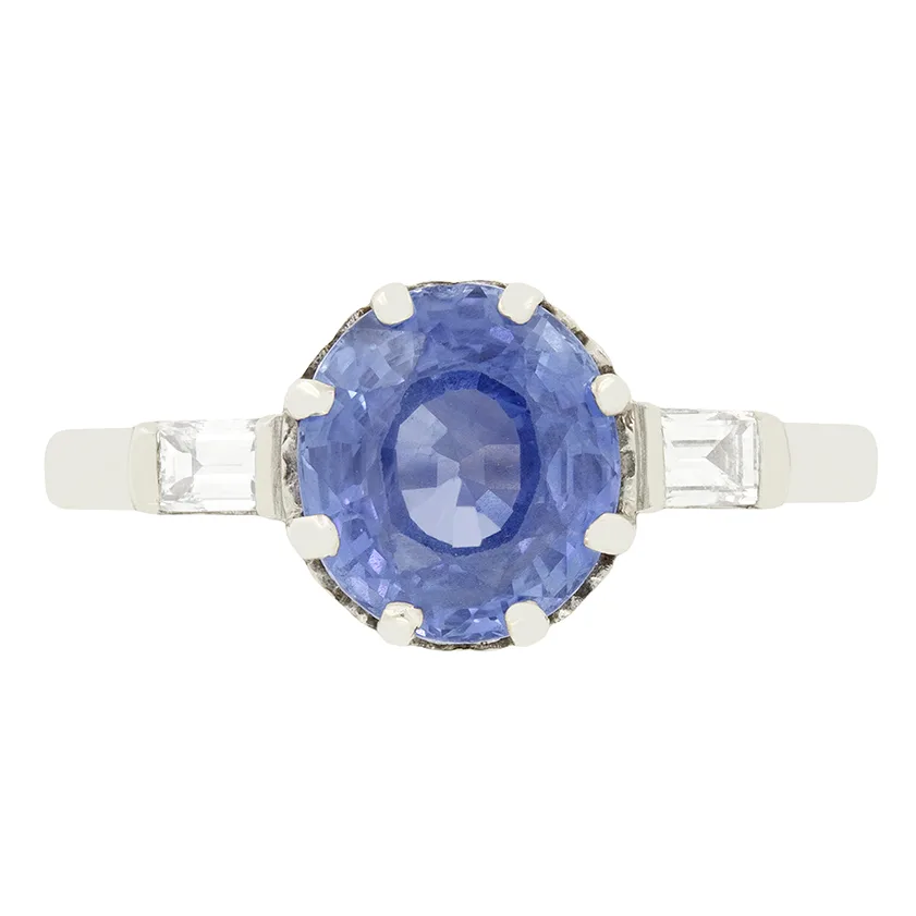 Art Deco 2.40ct Sapphire and Diamond Solitaire Ring, c.1920s