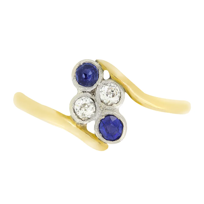 Edwardian 0.20ct Sapphire and Diamond Twist Ring, c.1910s