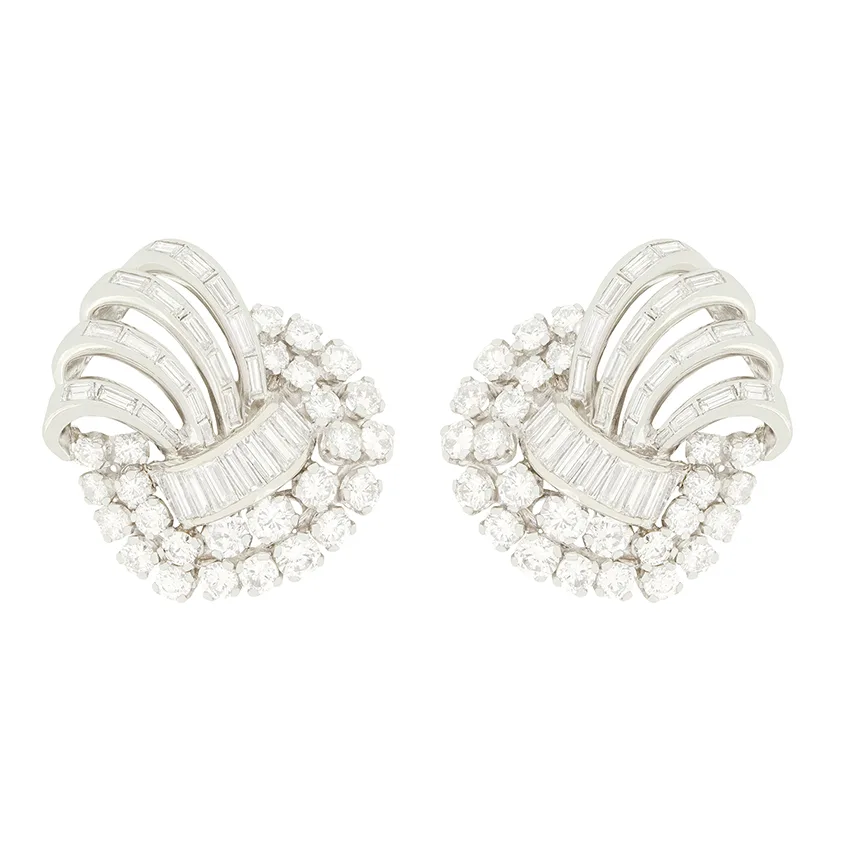 Late Deco 5.80ct Diamond Cluster Earrings, c.1950s