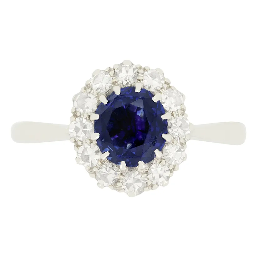 Late Deco 2.20ct Sapphire and Diamond Cluster Ring, c.1940s