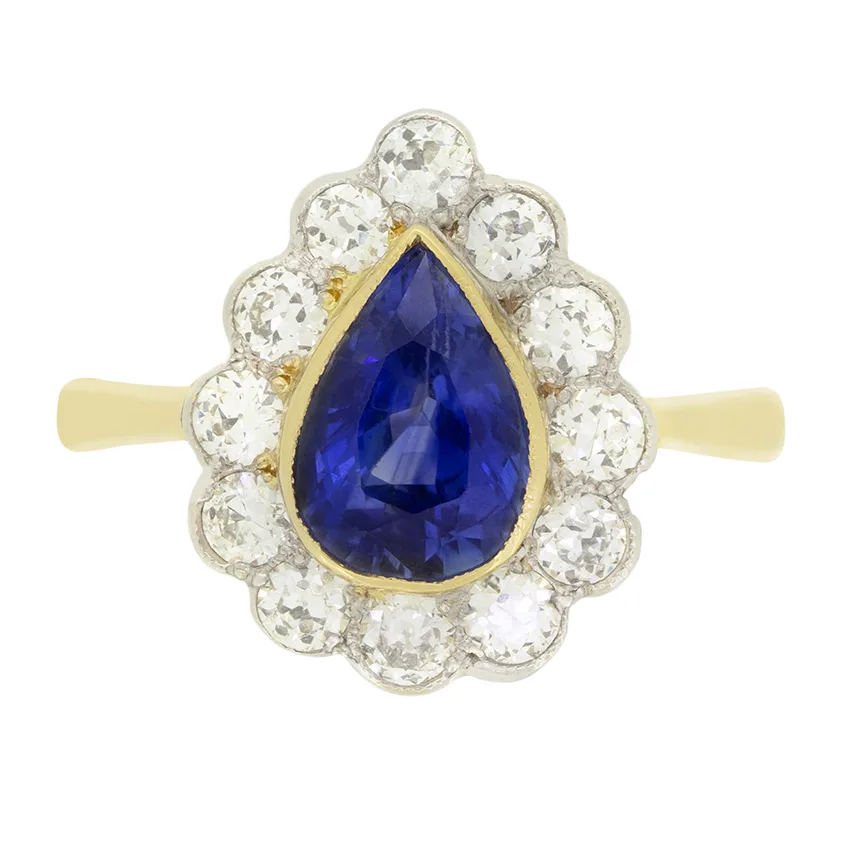 Vintage 1.90ct Sapphire and Diamond Cluster Ring, c.1970s
