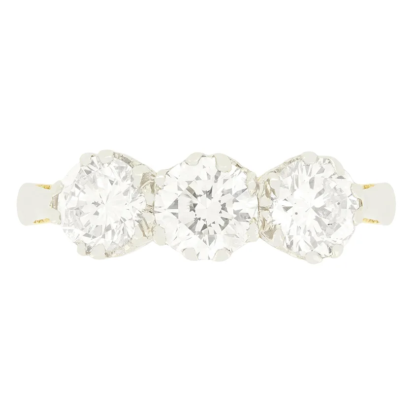 Vintage 1.30ct Diamond Three Stone Ring, c.1940s