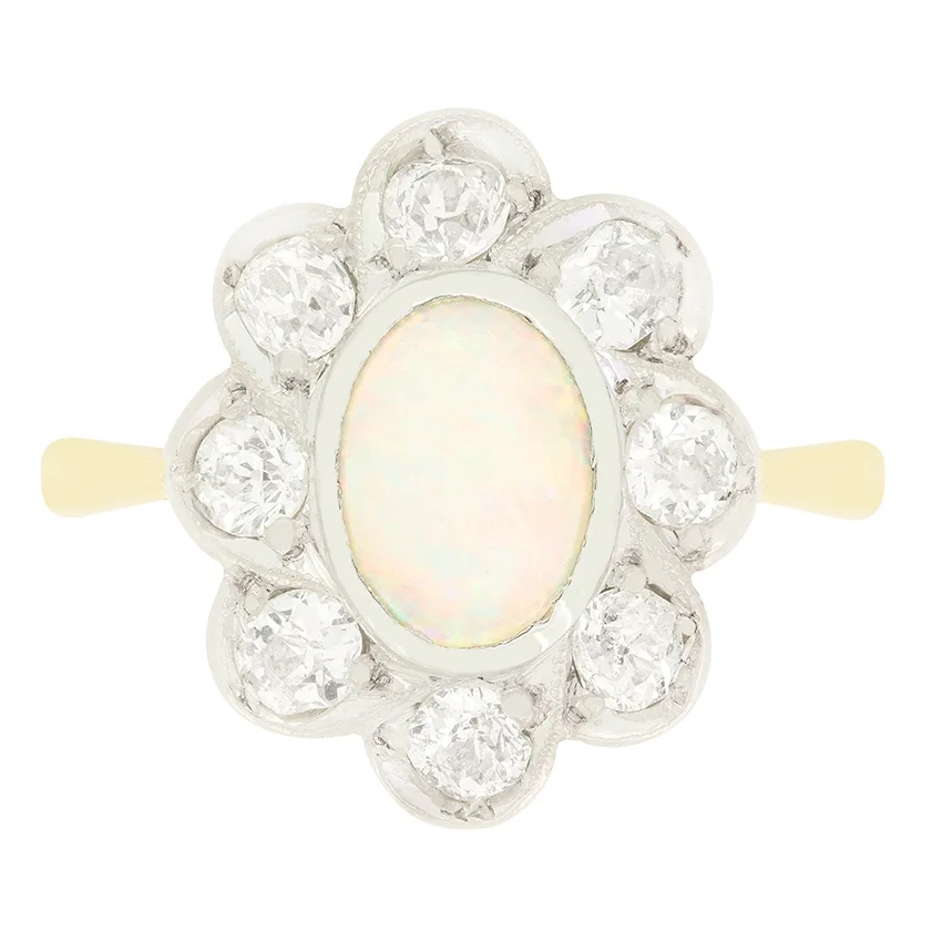 Edwardian 0.50ct Opal and Diamond Cluster Ring, c.1910s