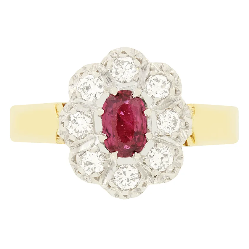 Vintage 0.40ct Ruby and Diamond Cluster Ring, hallmarked.1979