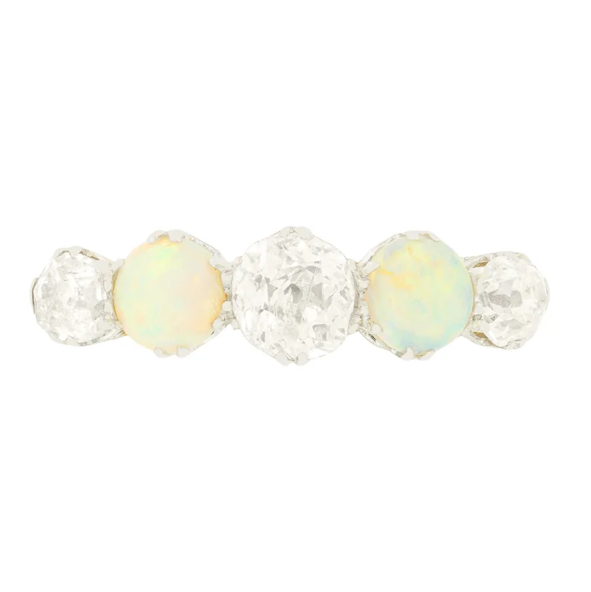 Edwardian 1.00ct Diamond and Opal Five Stone Ring, c.1910s