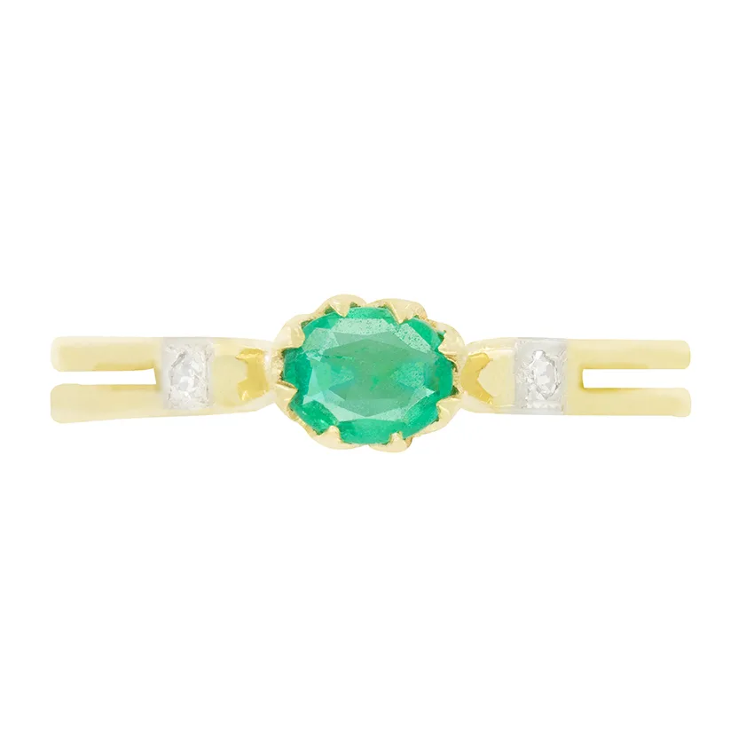 Vintage 0.40ct Emerald and Diamond Ring, c.1950s