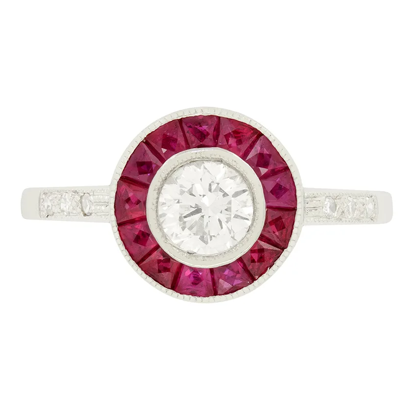 Vintage 0.60ct Diamond and Ruby Target Ring, c.1960s