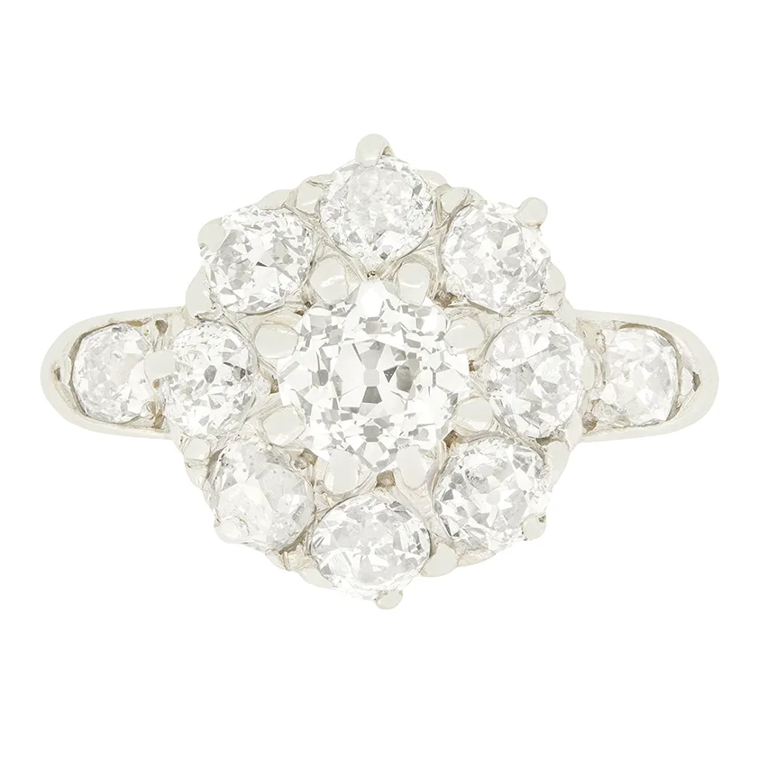 Edwardian 1.80ct Diamond Cluster Ring, c.1910s